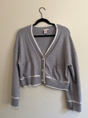Light Gray V-Neck Button Cardigan Sweater